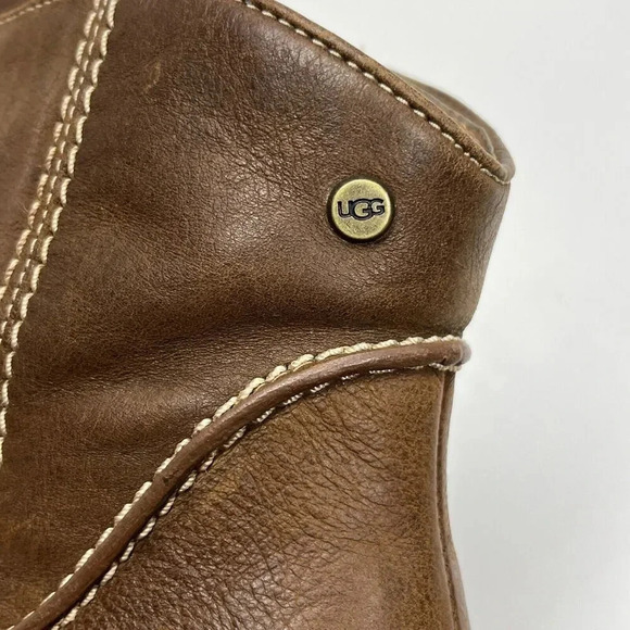 UGG Women’s Annie Leather Bootie Block Heel Boots Chestnut Size 7 City Western - Picture 8 of 13